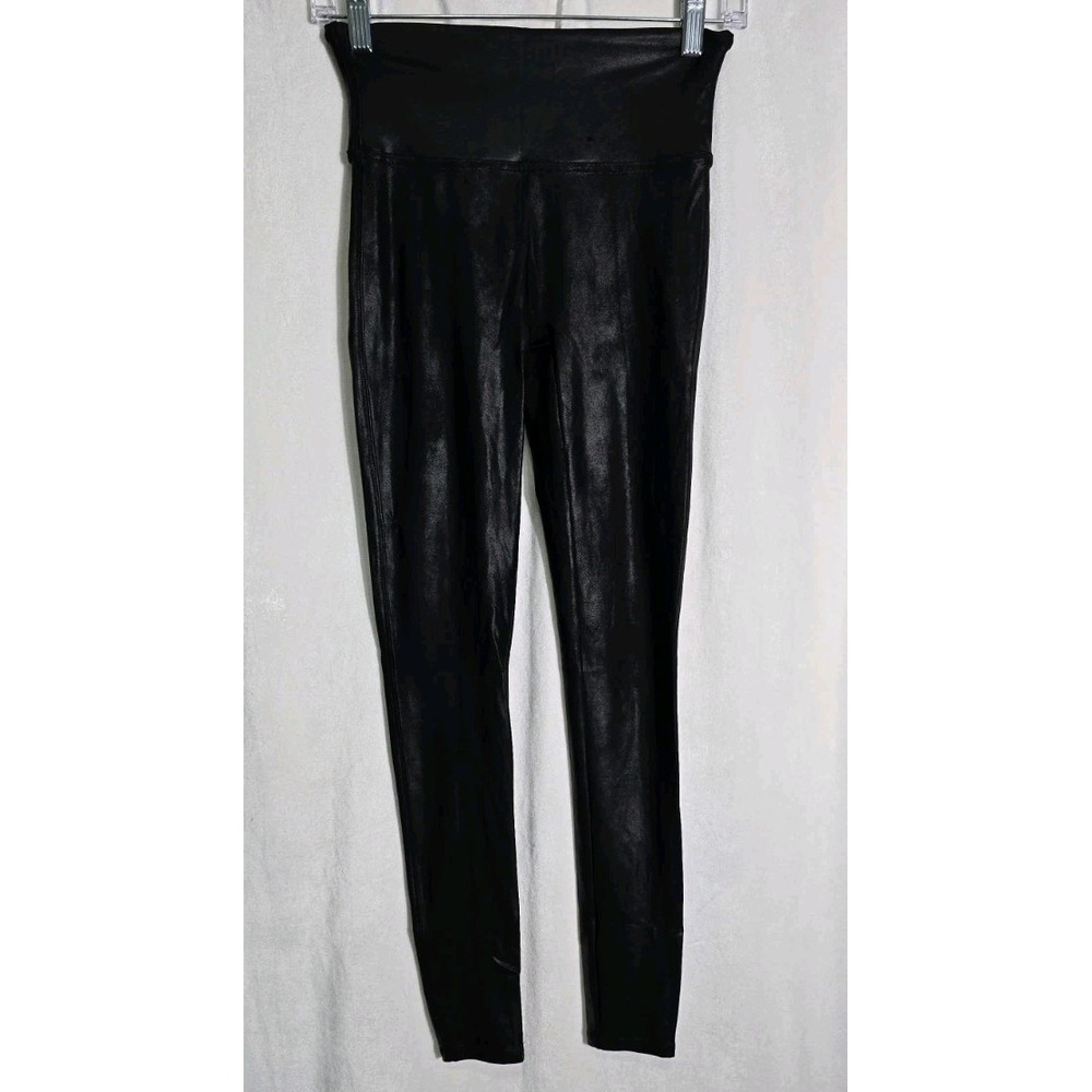 SPANX Leggings Womens XS‎ Petite Black Faux Leather Coated Pants Shapewear